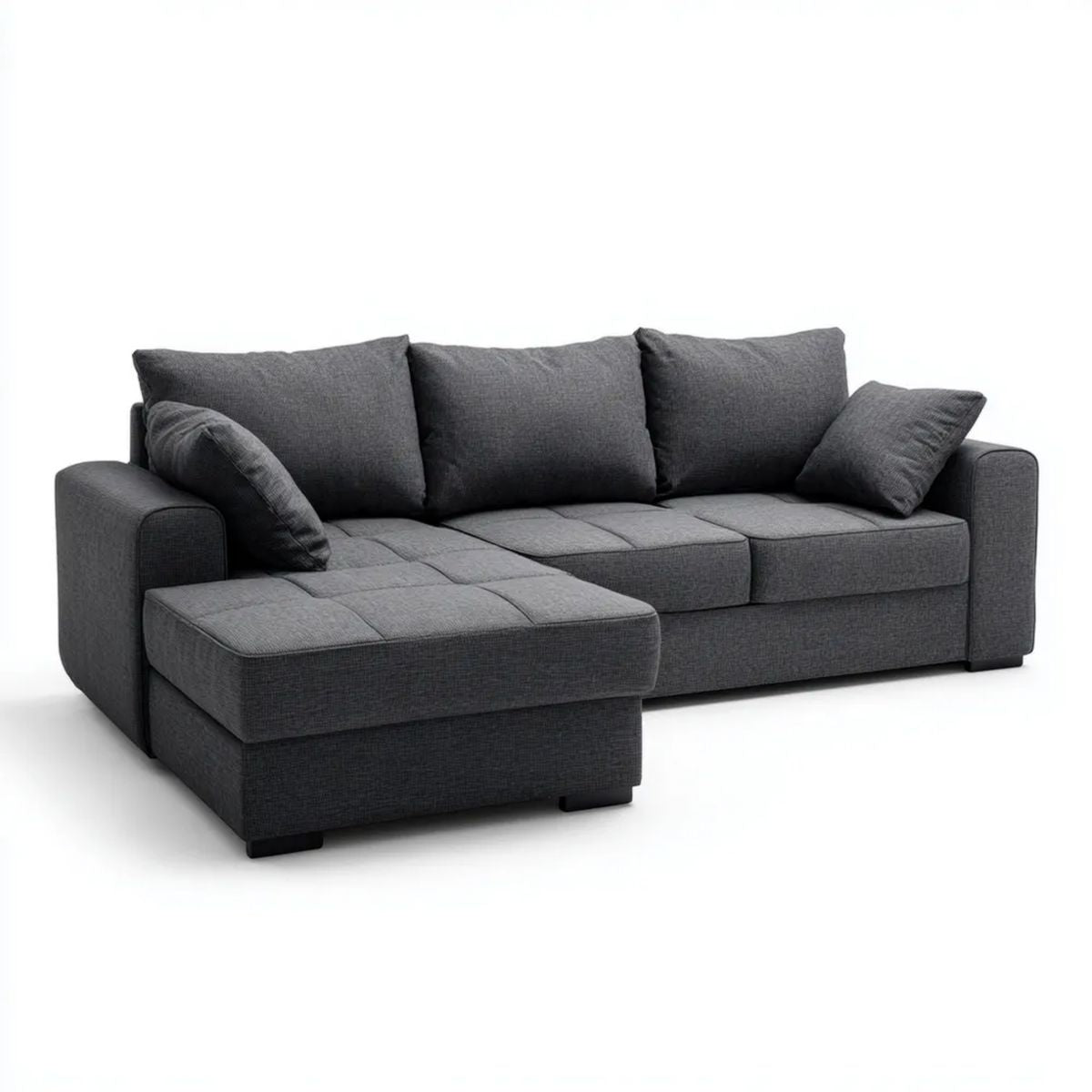 Grafitowa sofa narożna 3-osobowa z lewostronnym szezlongiem i tapicerką poliestrową, 250 x 160 x 85 cm