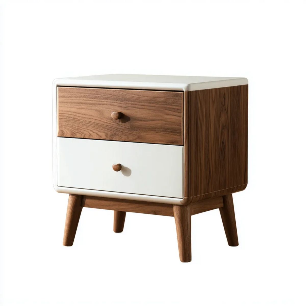 Biało-orzechowa szafka nocna MDF z 2 szufladami, 45 × 35 × 55 cm
